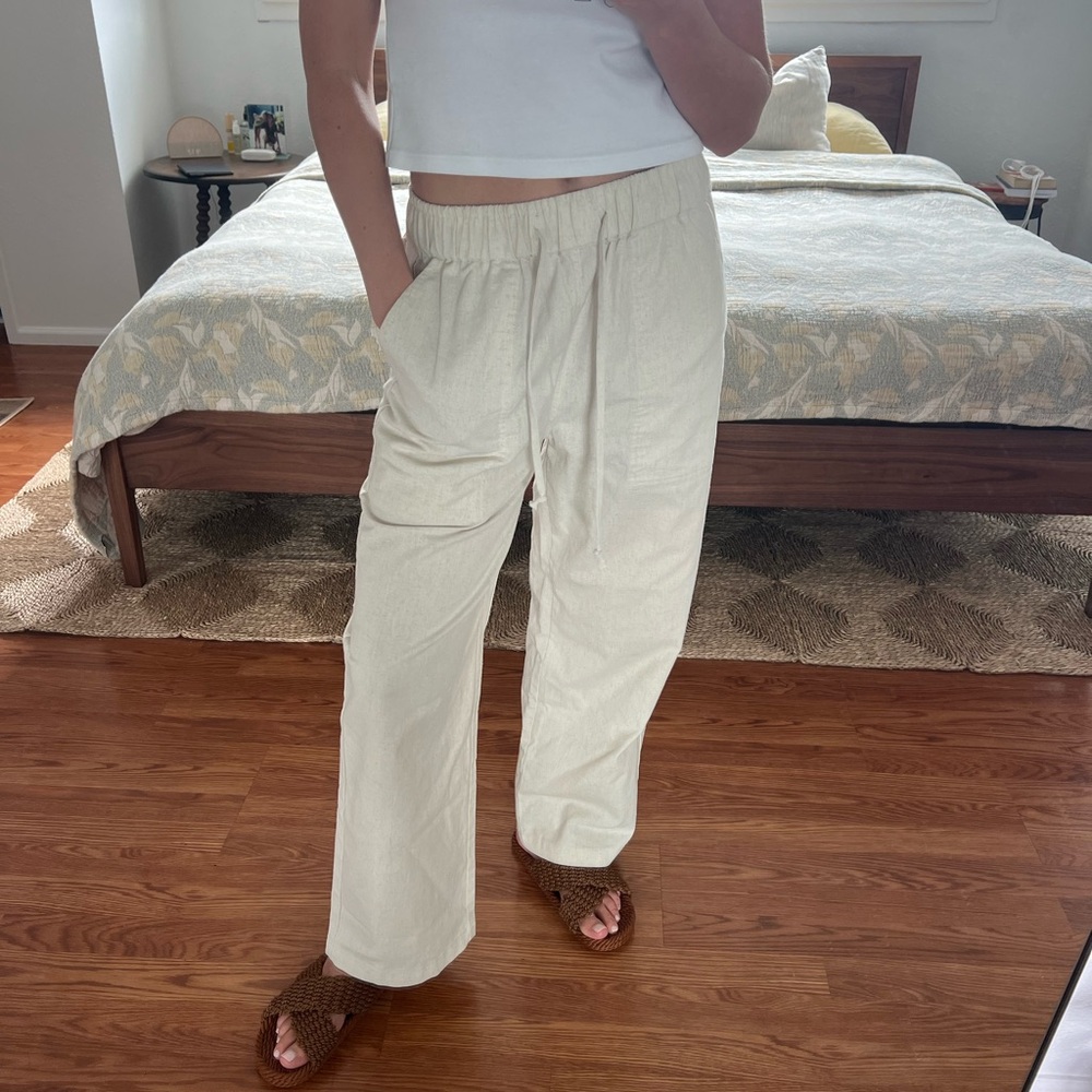 Casual Cream Wide-Leg Pants